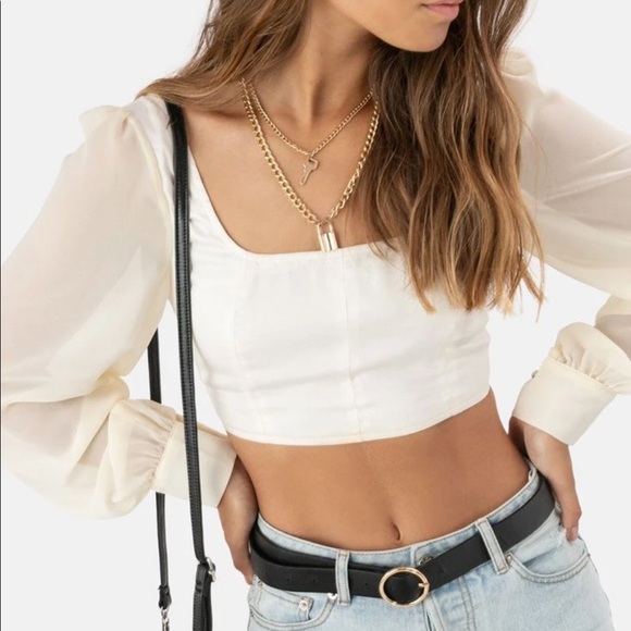 Sheer Balloon Sleeve Top with Square Neck - Picture 2 of 4